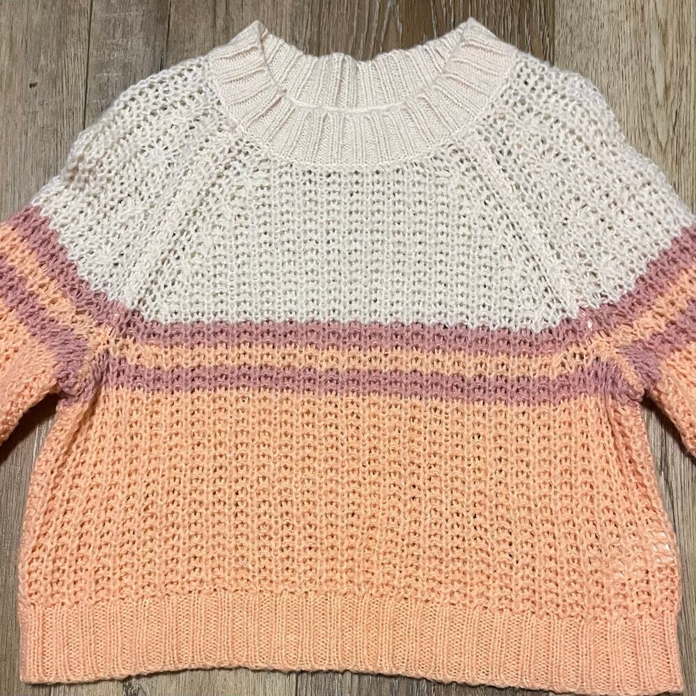 American Eagle Crochet Knit Sweater Orange  Sm Fair Isle Long Sleeve Boho Wool - Picture 4 of 7